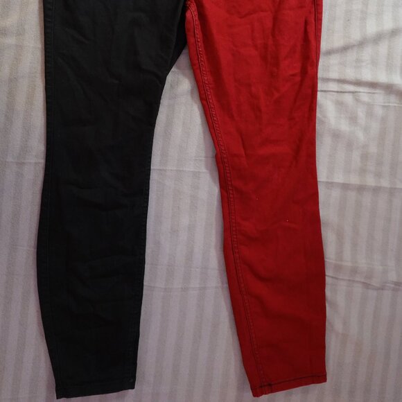 HT Denim Hi-Rise Skinny Red & Black Split Jeans Juniors 15 - Excellent Condition - Picture 2 of 5